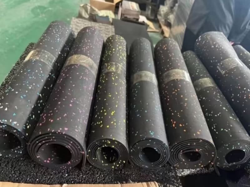 close-up of a heat-welded seam in sheet rubber flooring